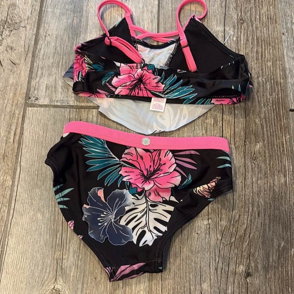 Justice girls floral tankini  bathingsuit swim swimsuit Kids Swim size small 7 8